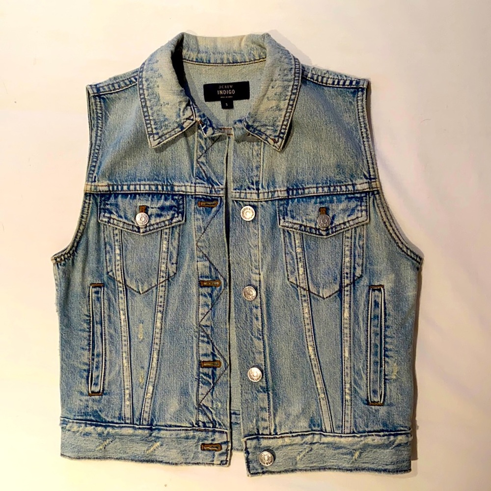 J Crew distressed denim vest